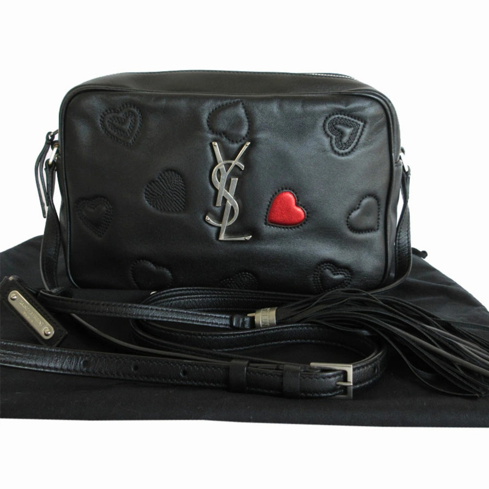 Saint Laurent Lou Camera Bag black quilted leather heart embroidery